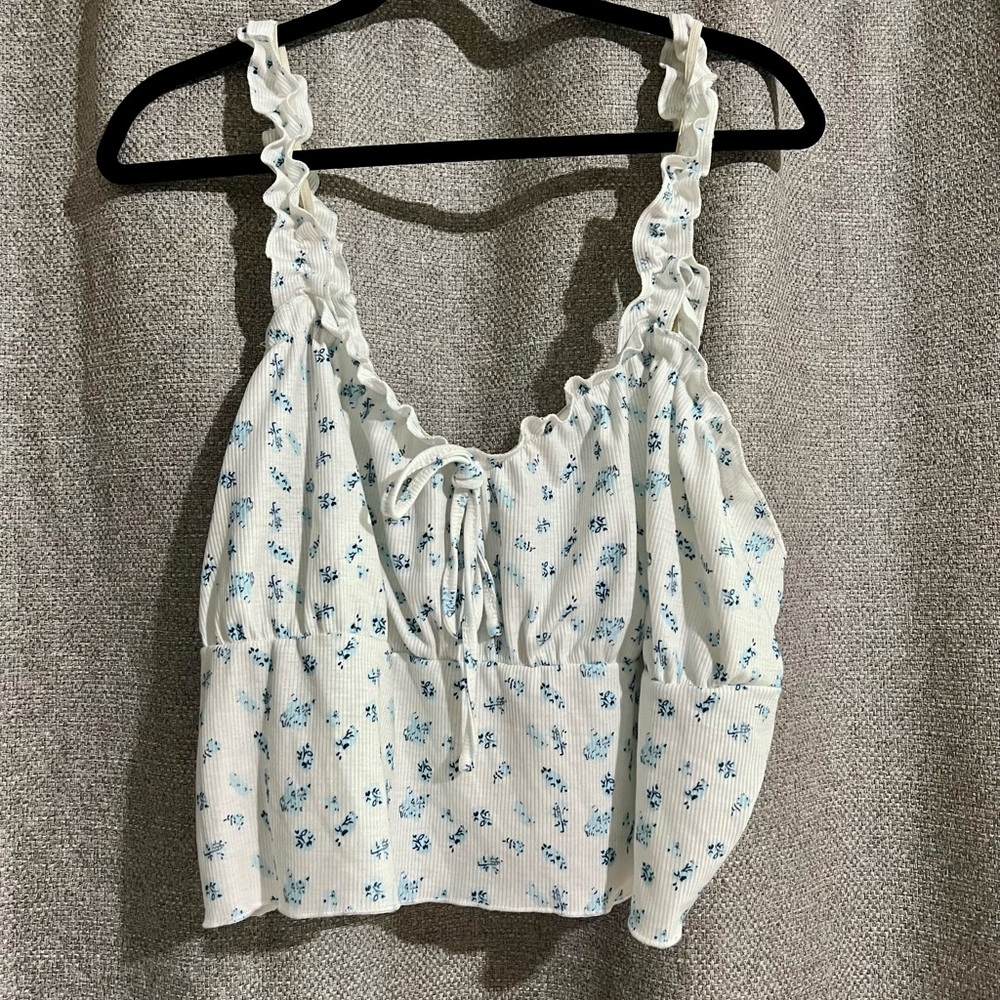Cream Camisole with Ruffled Tie Front and Smocked Details